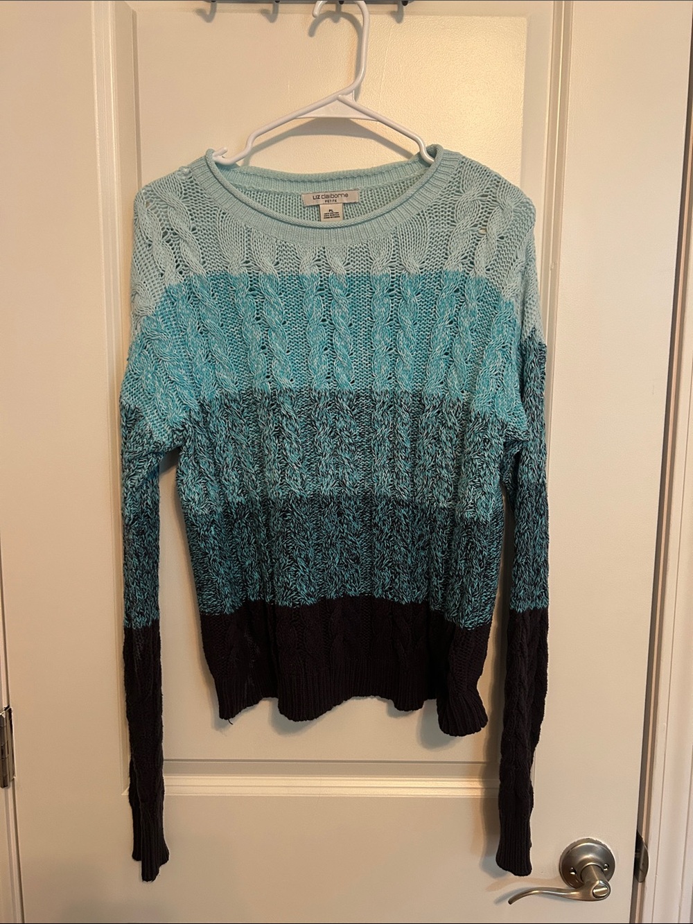 Liz Claiborne Gradient Cable Knit Sweater in Aqua and Navy